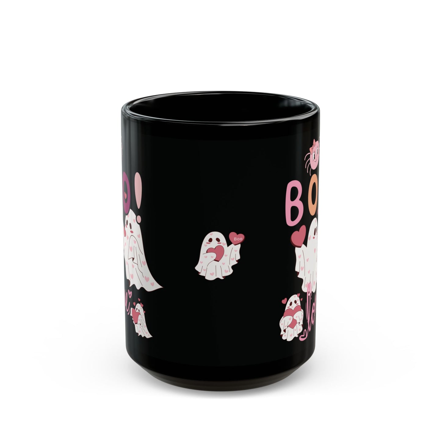 Cute Boo Love Ghosts Black Mug- 15oz, Perfect Halloween Gift for Family & Friends