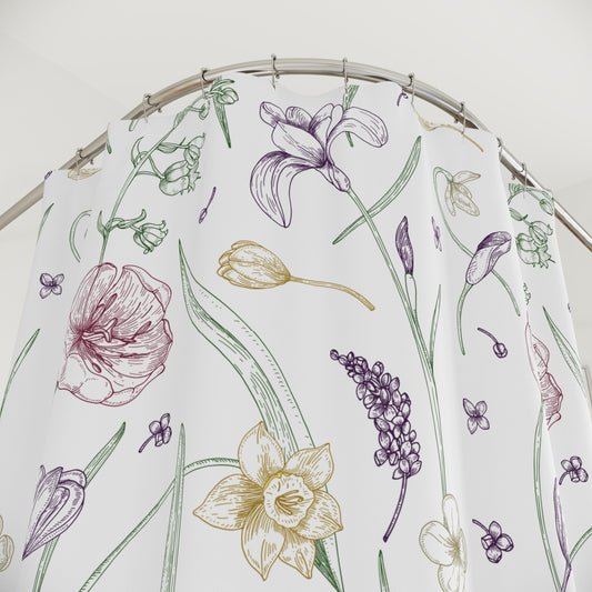 Artistic Bloom: Floral Print Shower Curtain