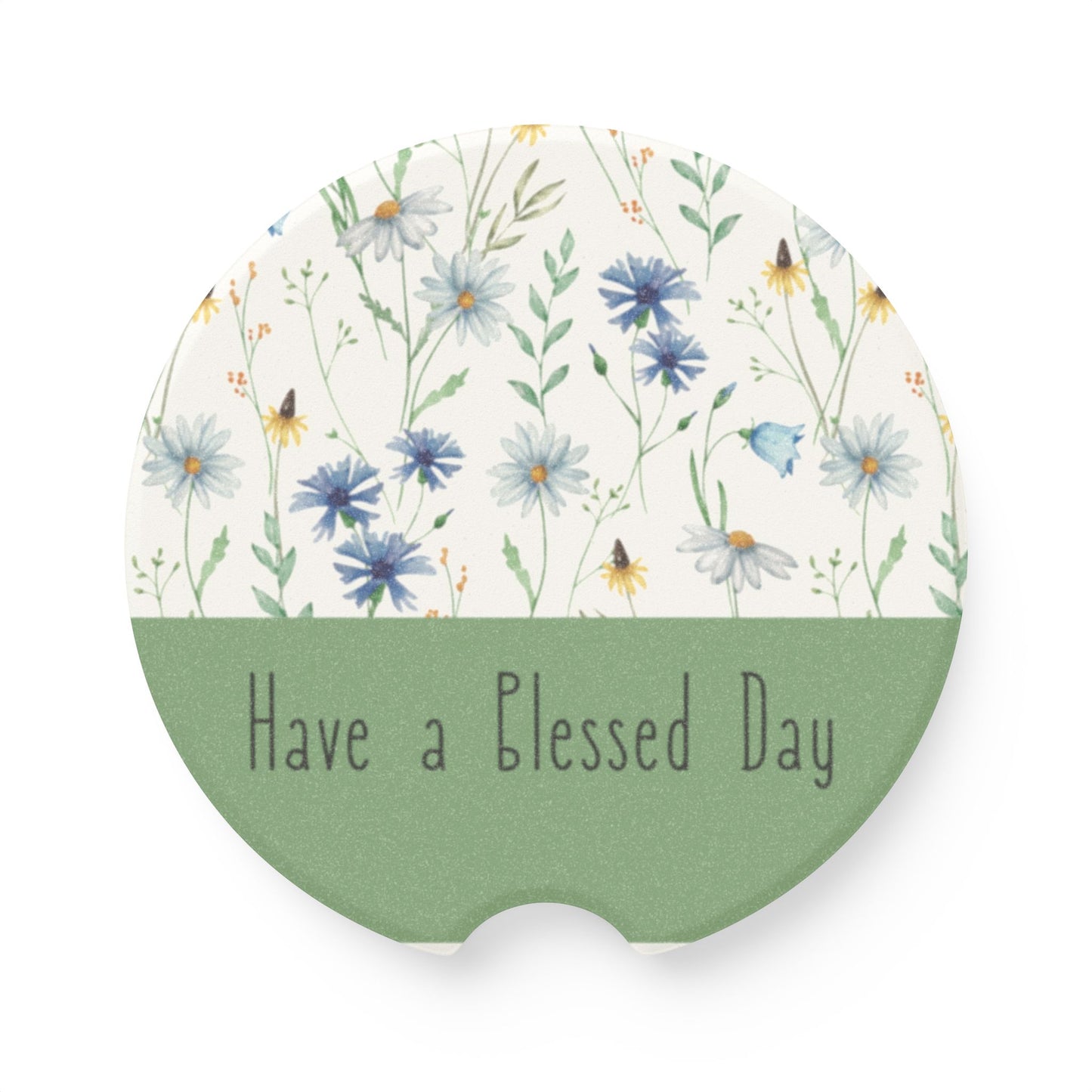 Floral Soapstone Car Coaster (2pcs) - "Have a Blessed Day" - Stylish Vehicle Accessory