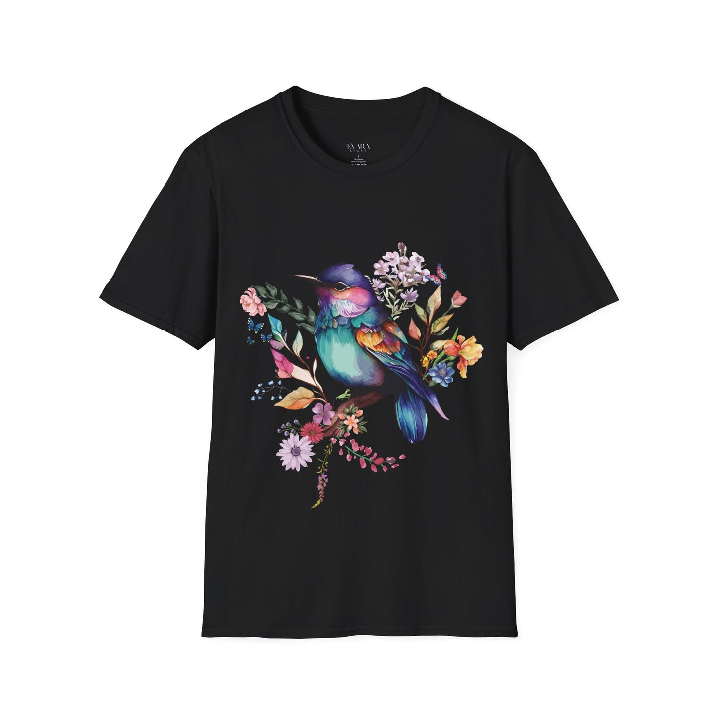 Colorful Bird Floral T-Shirt - Vibrant Watercolor Songbird Tee