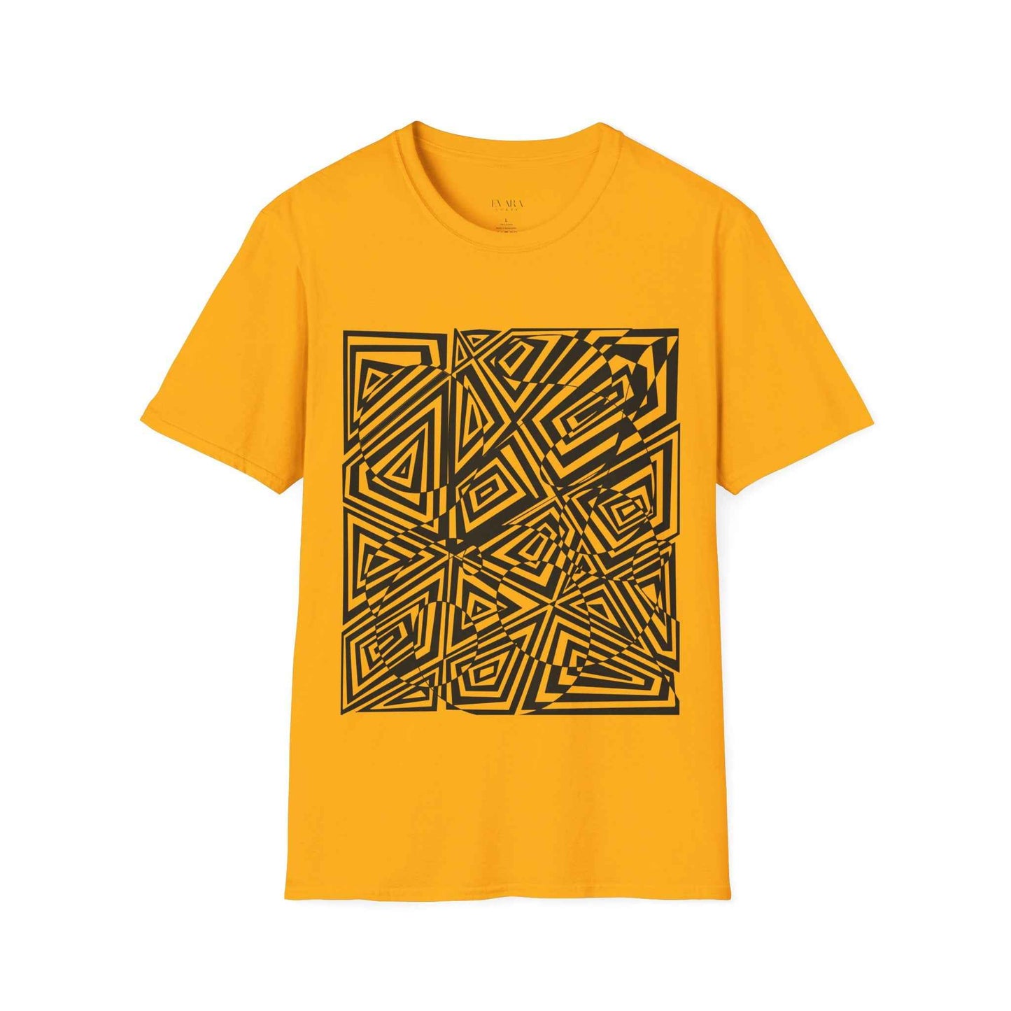 Hand drawn Geometric Maze Tee- Black Optical Illusion T-Shirt for Men