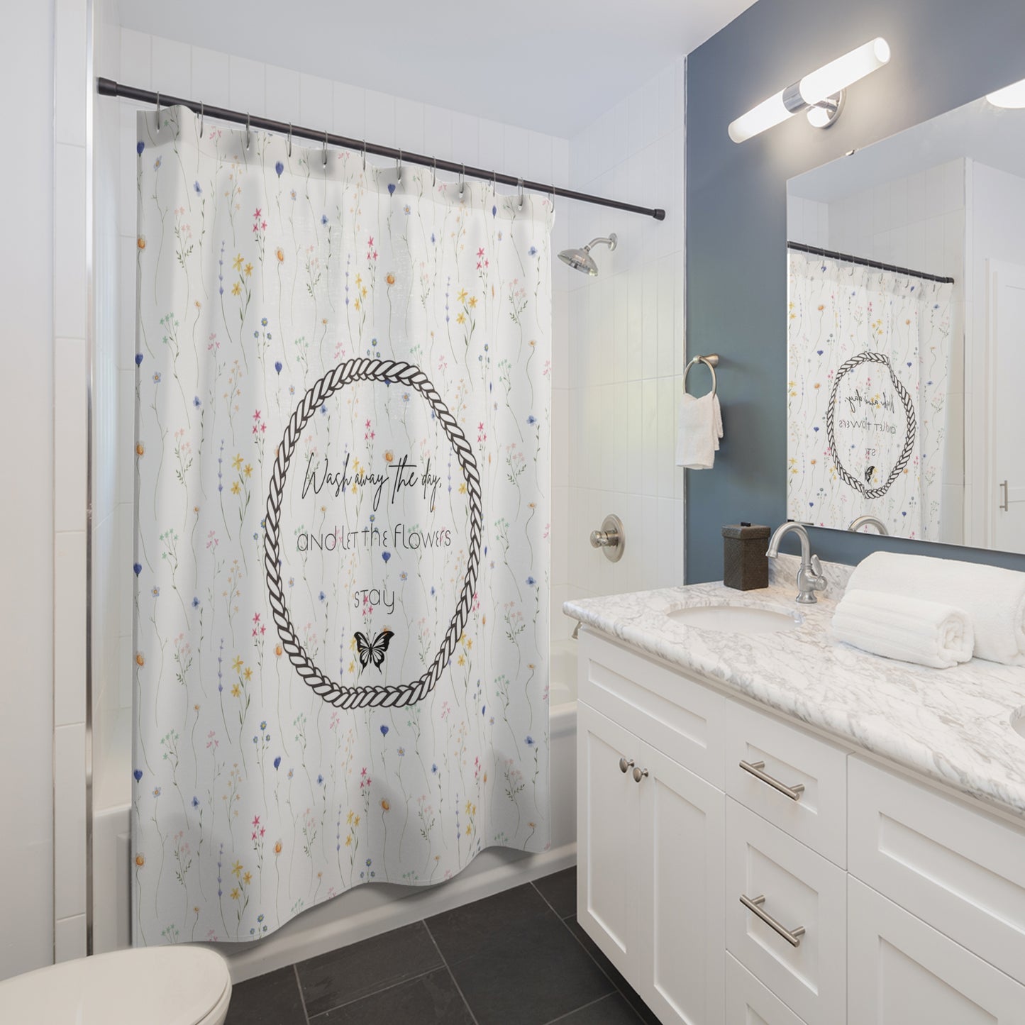 'Wash away the day ' Floral Shower Curtain - Bathroom Decor