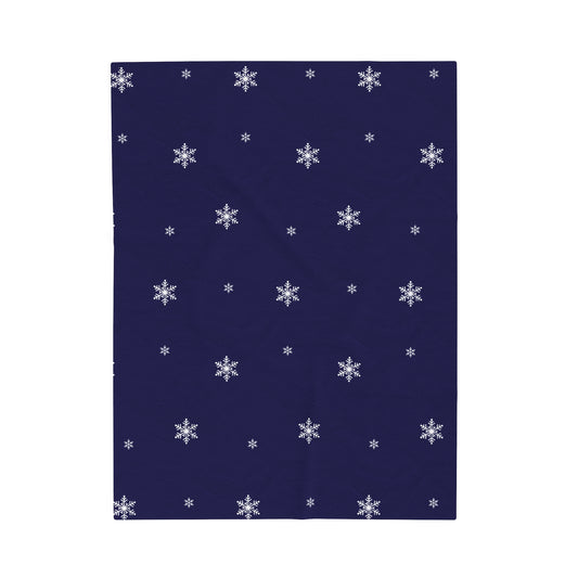 Dark Blue with White Snowflakes velveteen Blanket