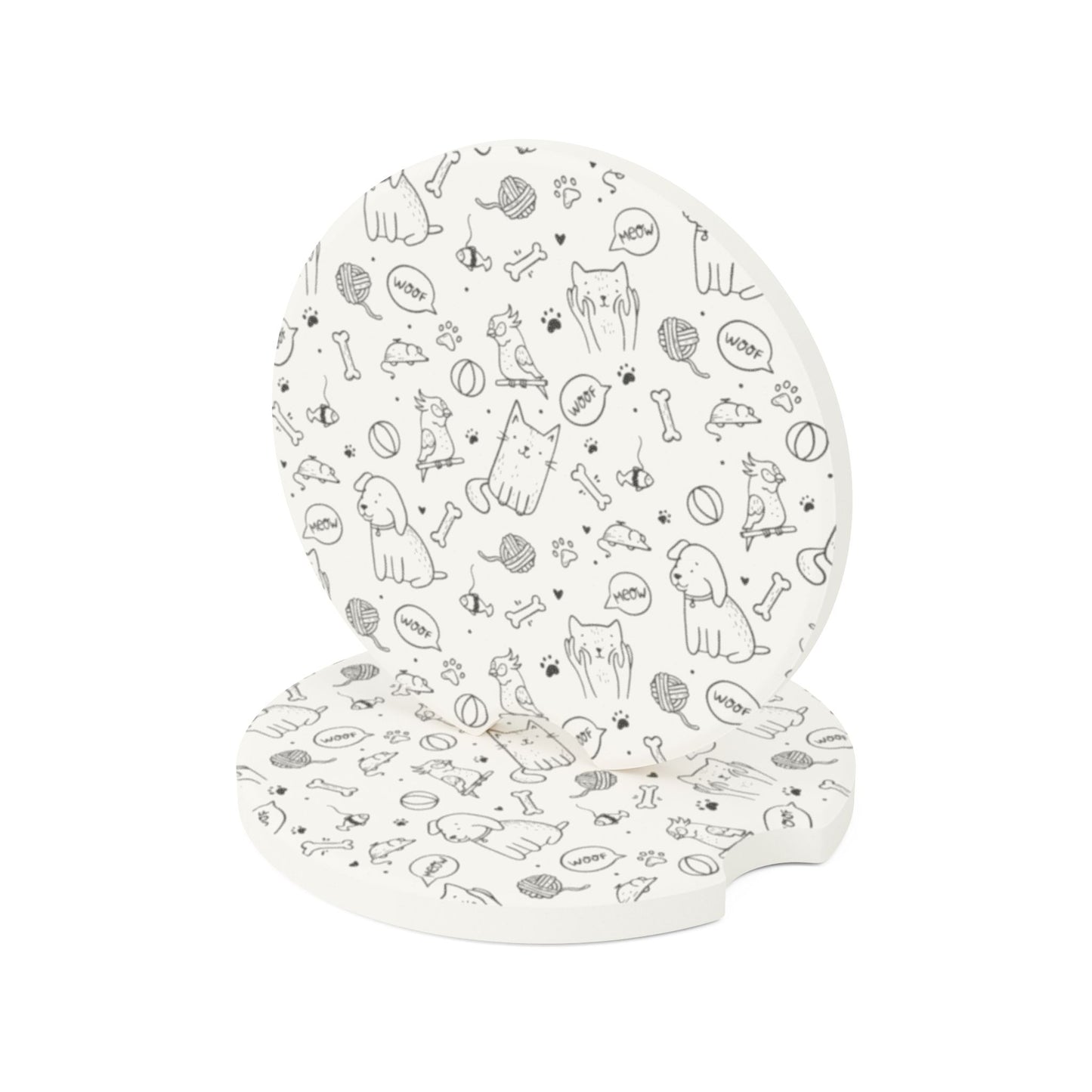 Cute Pets Soapstone Car Coaster (Set of 2)| Dog and Cat Design