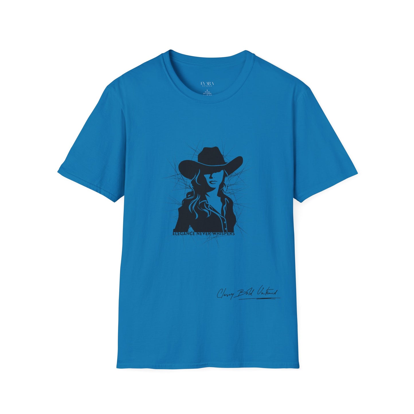 Elegance Never Whispers Women’s T-Shirt | Stylish Woman in Hat Graphic Tee | Minimalist Fashion Shirt for Women