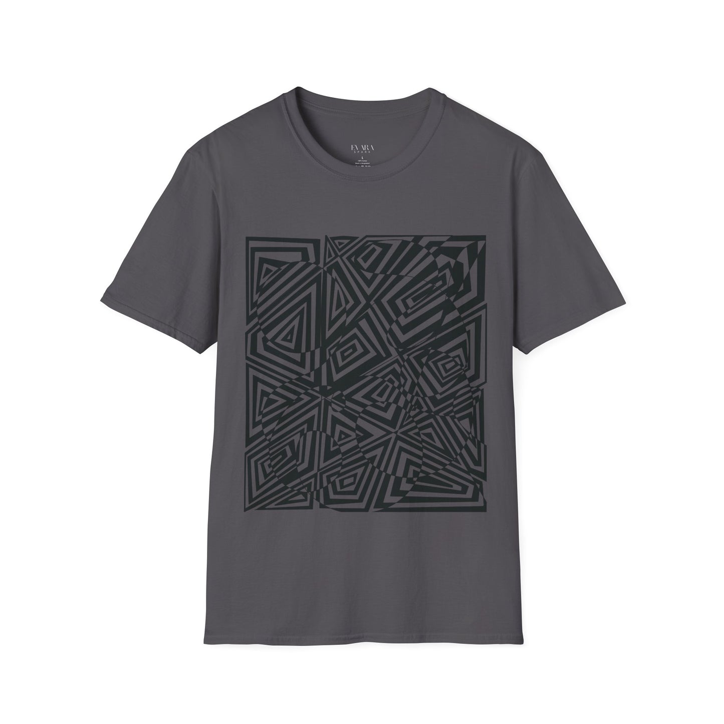 Hand drawn Geometric Maze Tee- Black Optical Illusion T-Shirt for Men
