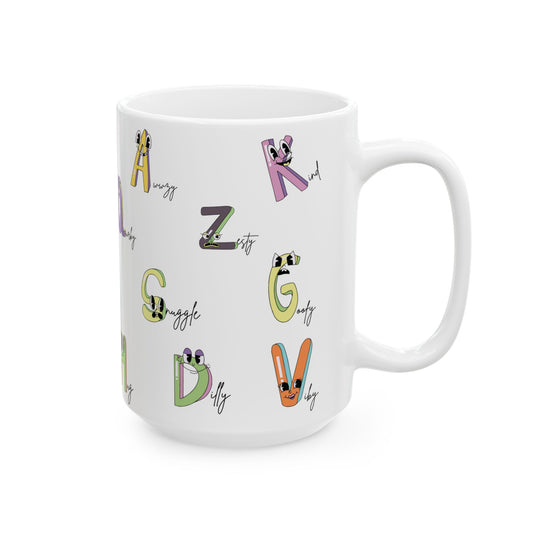 alphabets ceramic mug