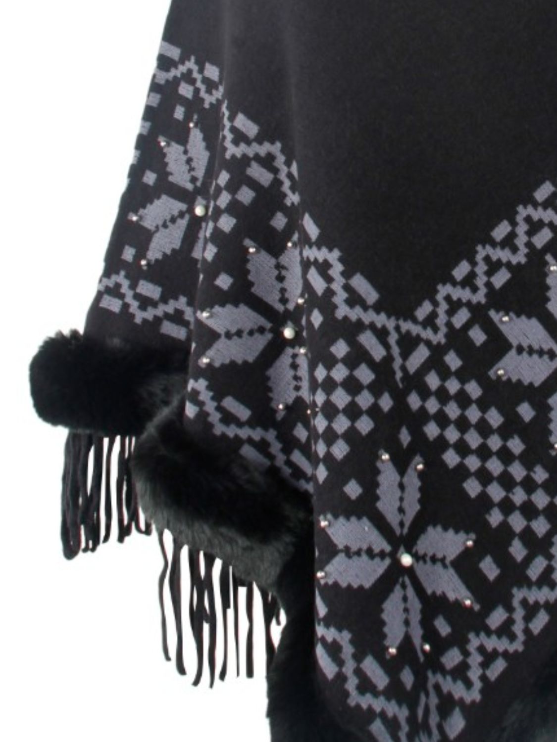 Fringe Geometric Cape Sleeve Poncho