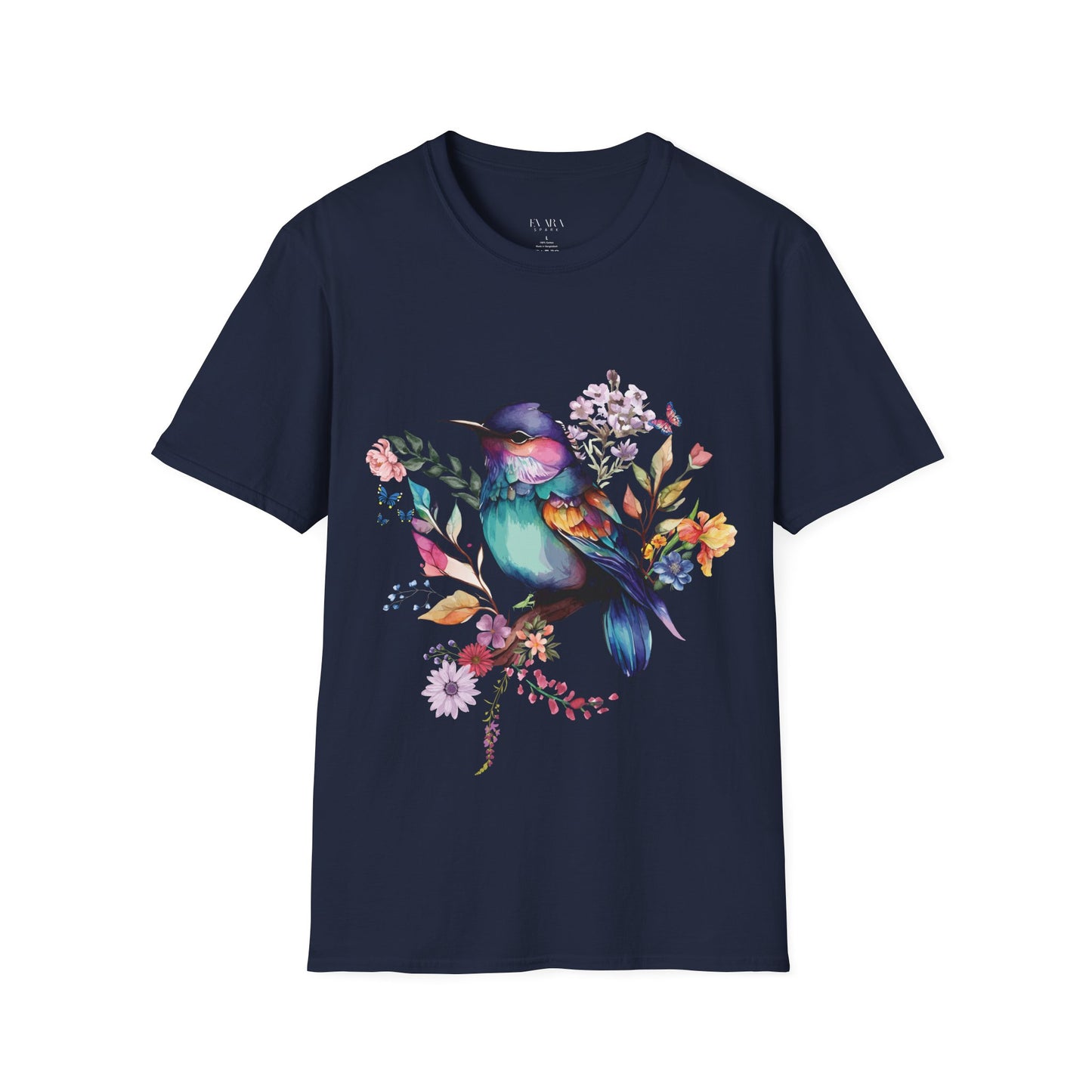 Colorful Bird Floral T-Shirt - Vibrant Watercolor Songbird Tee