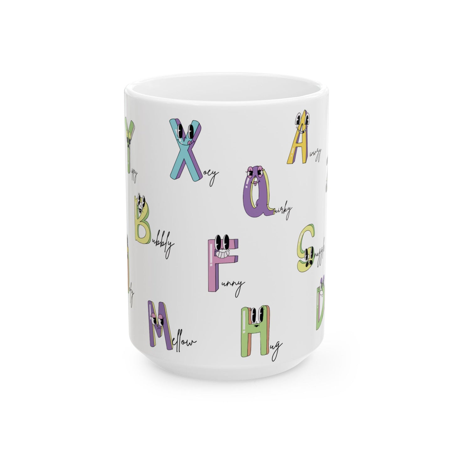 Whimsical Alphabet Ceramic Mug 15 oz - Fun and Unique Gift for All Ages