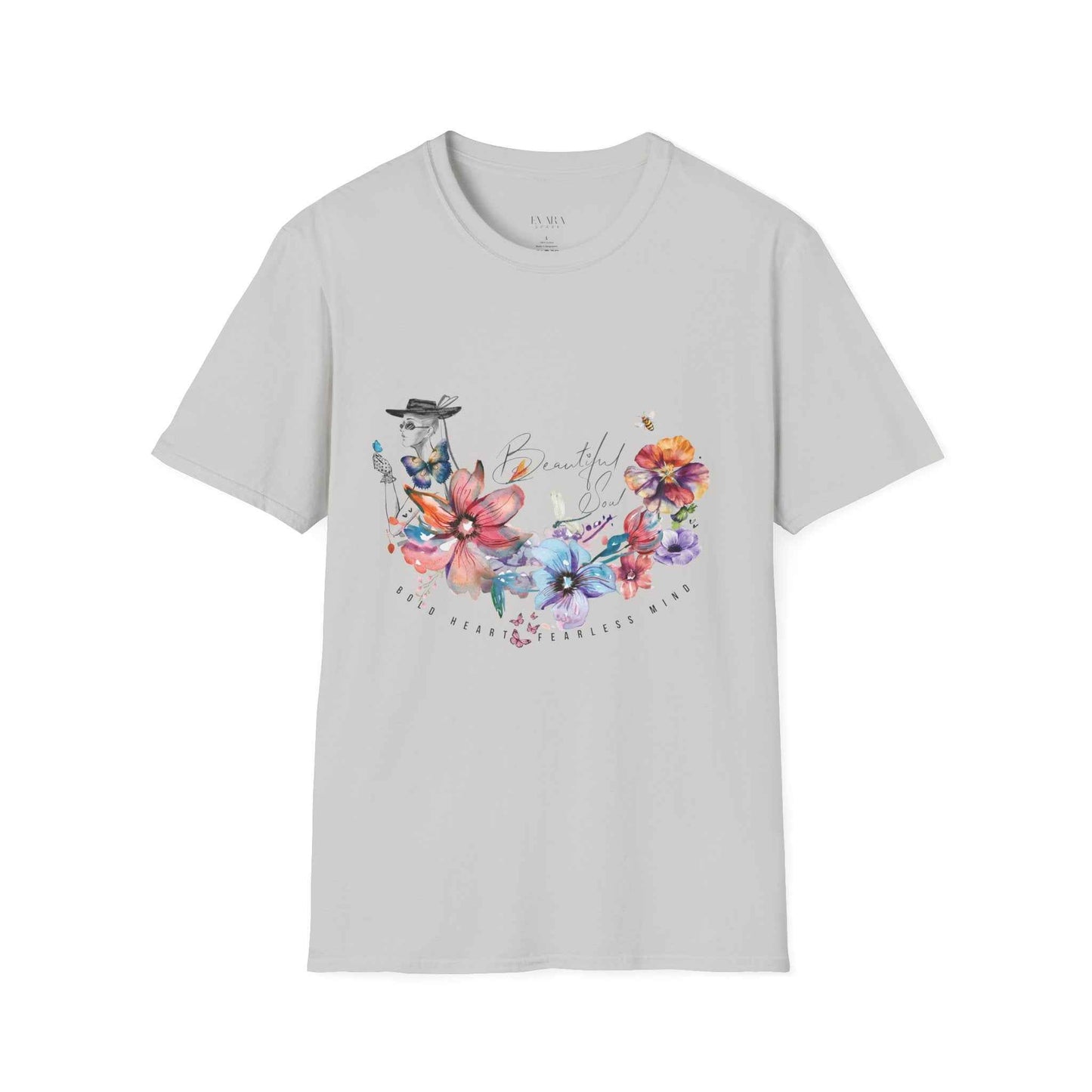 'Bold Heart Fearless Mind' Inspirational Floral Graphic Women's T-Shirt ,