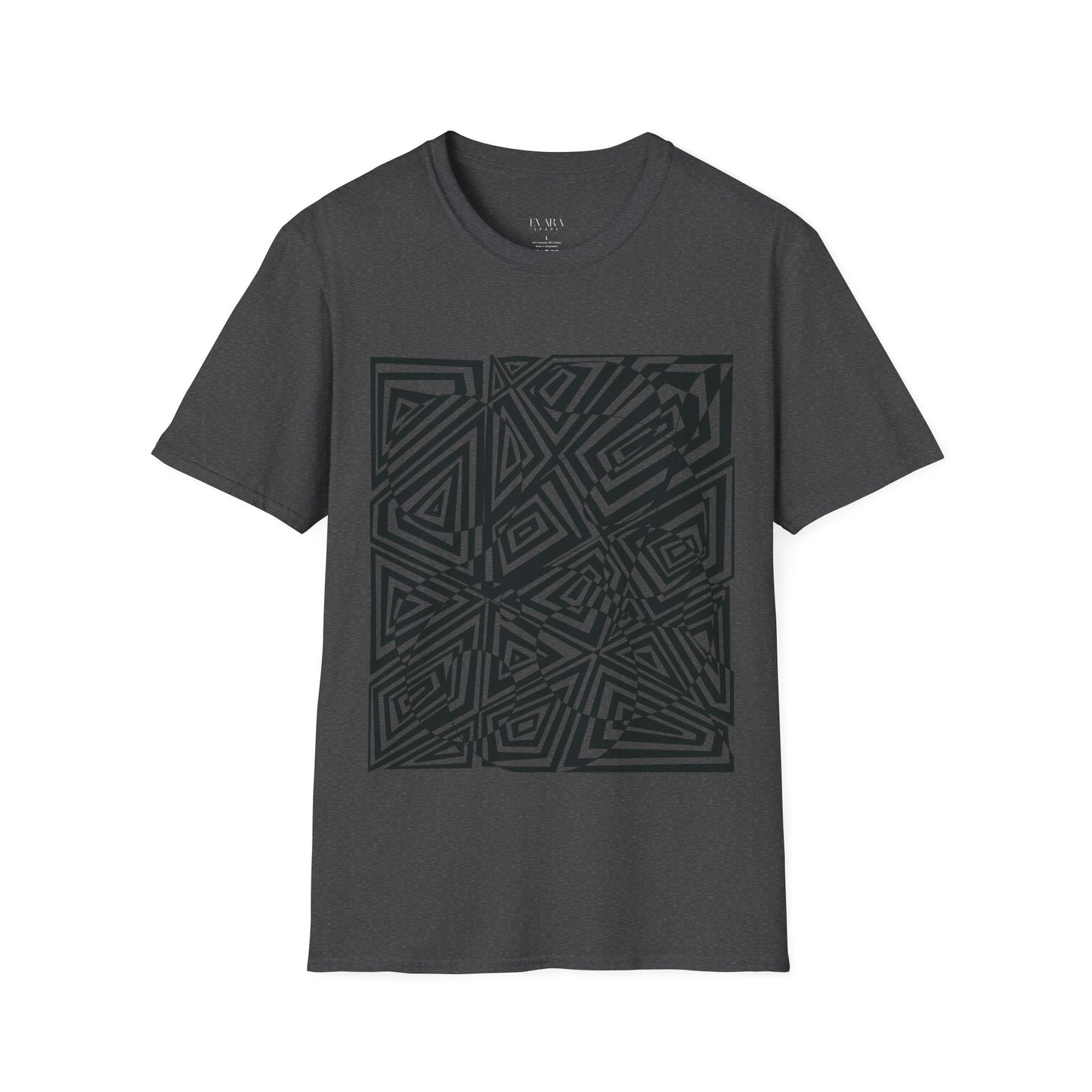 Hand drawn Geometric Maze Tee- Black Optical Illusion T-Shirt for Men