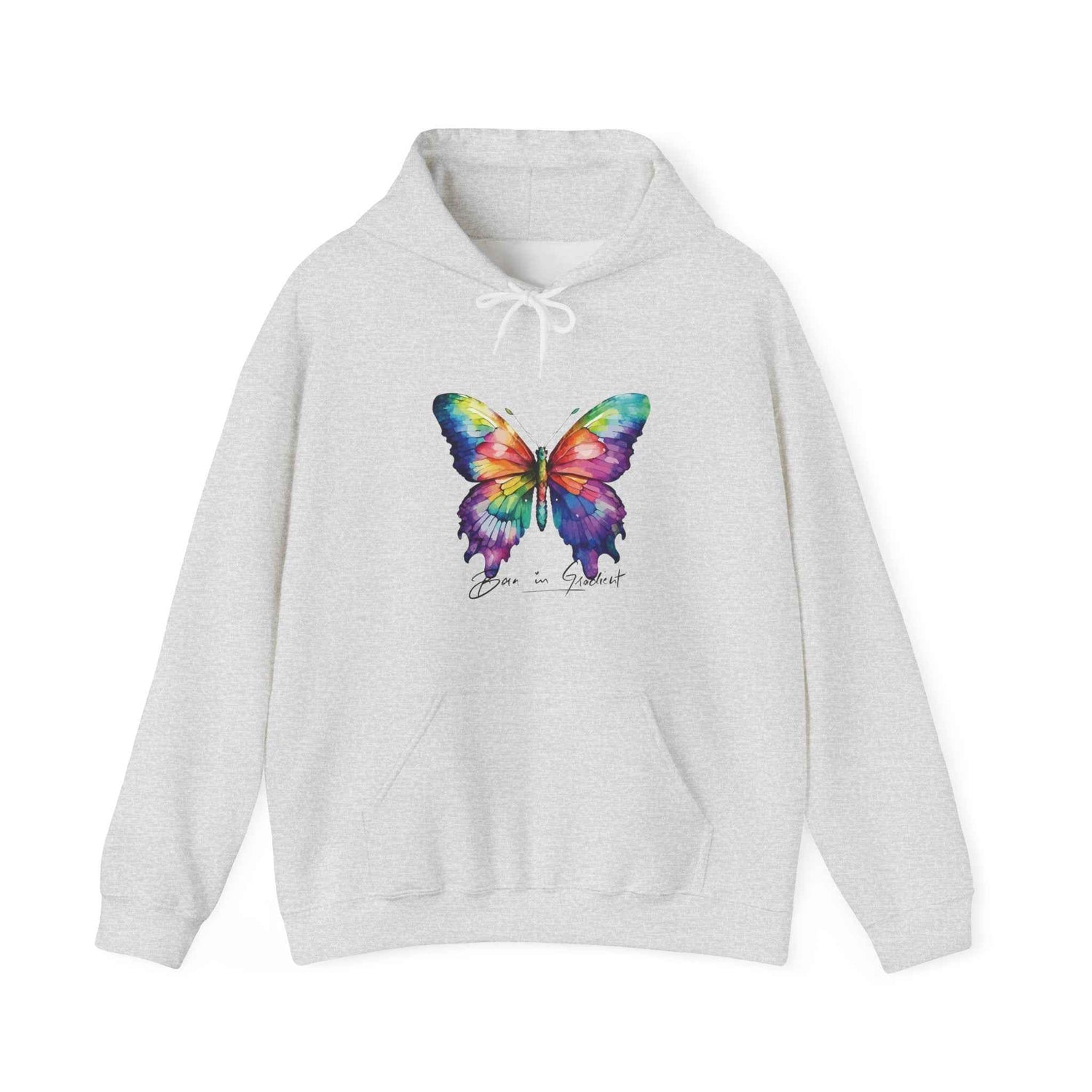 Soft Midweight Women's Hoodie – Colorful Butterfly "Born to Be Gradient" Graphic Pullover Sweatshirt