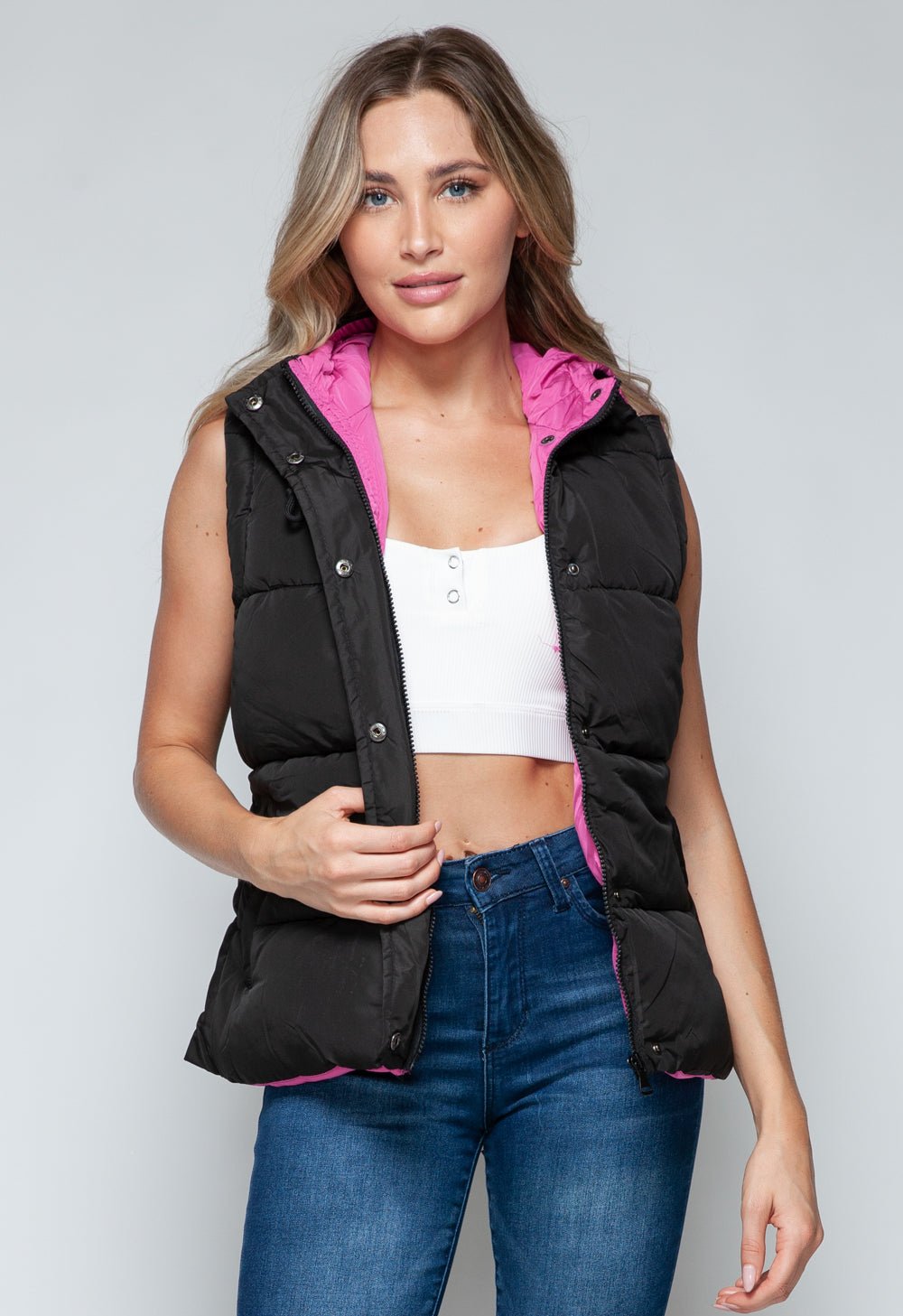 Snap and Zip Closure Hooded Vest