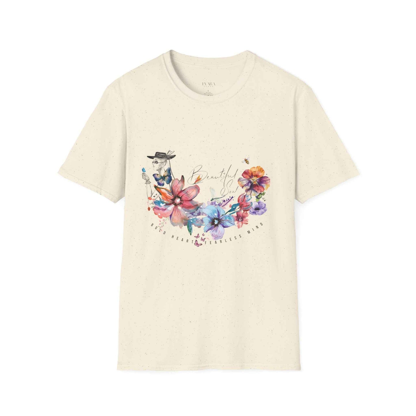 'Bold Heart Fearless Mind' Inspirational Floral Graphic Women's T-Shirt ,