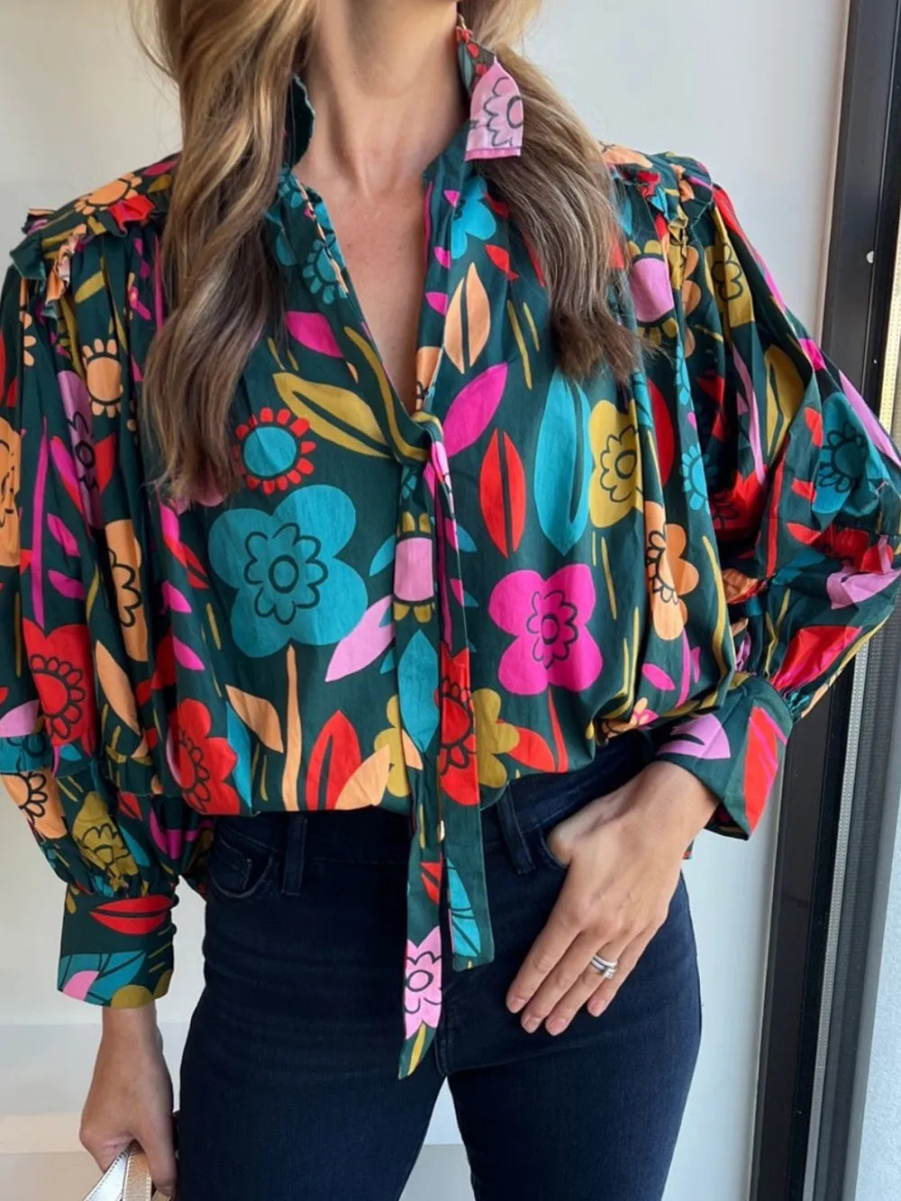 printed sleeve blouse