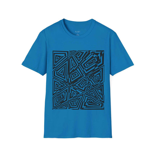 Hand drawn Geometric Maze Tee- Black Optical Illusion T-Shirt for Men