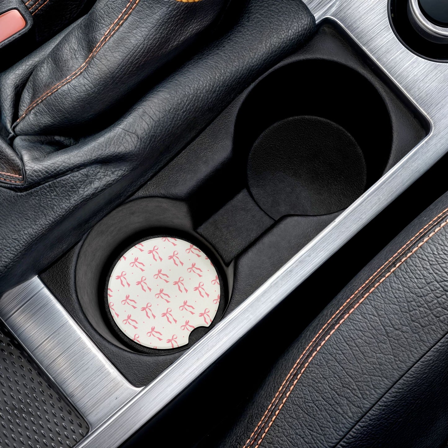 Pink Ribbon Soapstone Car Coaster (set of 2) - Cute & Functional Drink Holder
