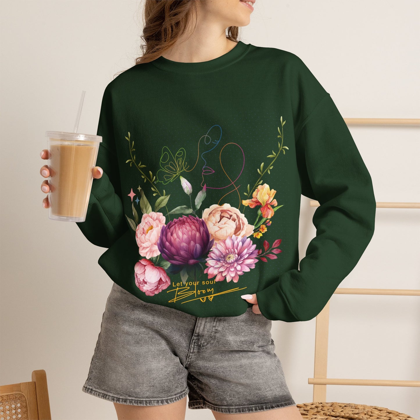 Floral Inspirational Crewneck Sweatshirt– Let the Soul Bloom Women's Cozy Pullover