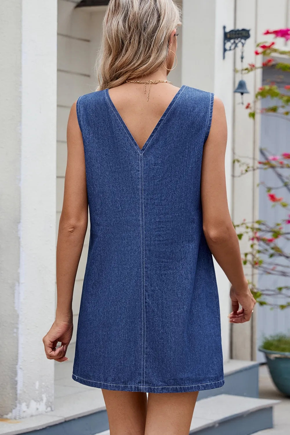 back side of denim dress
