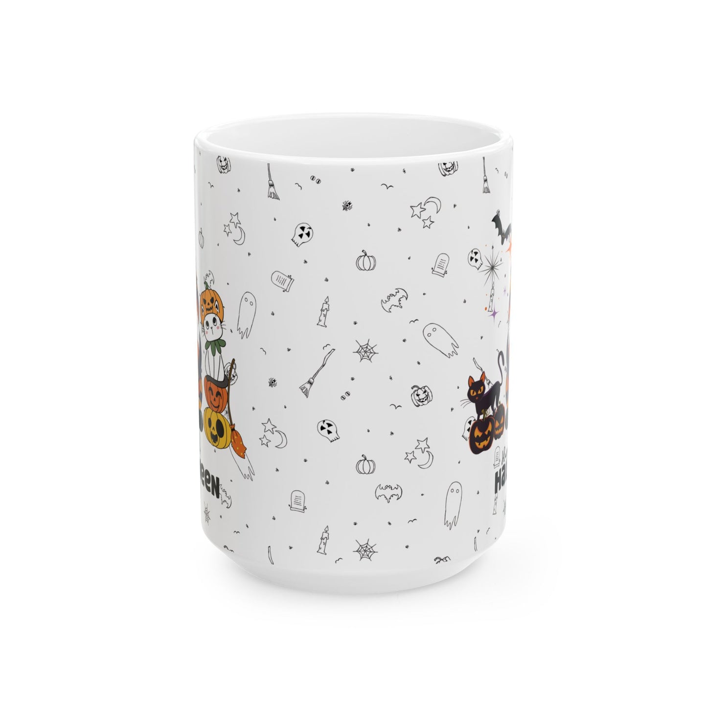 Cute Pumpkin Halloween Ceramic Mug-15oz White Fall Coffee Cup, Spooky Season Decor Gift