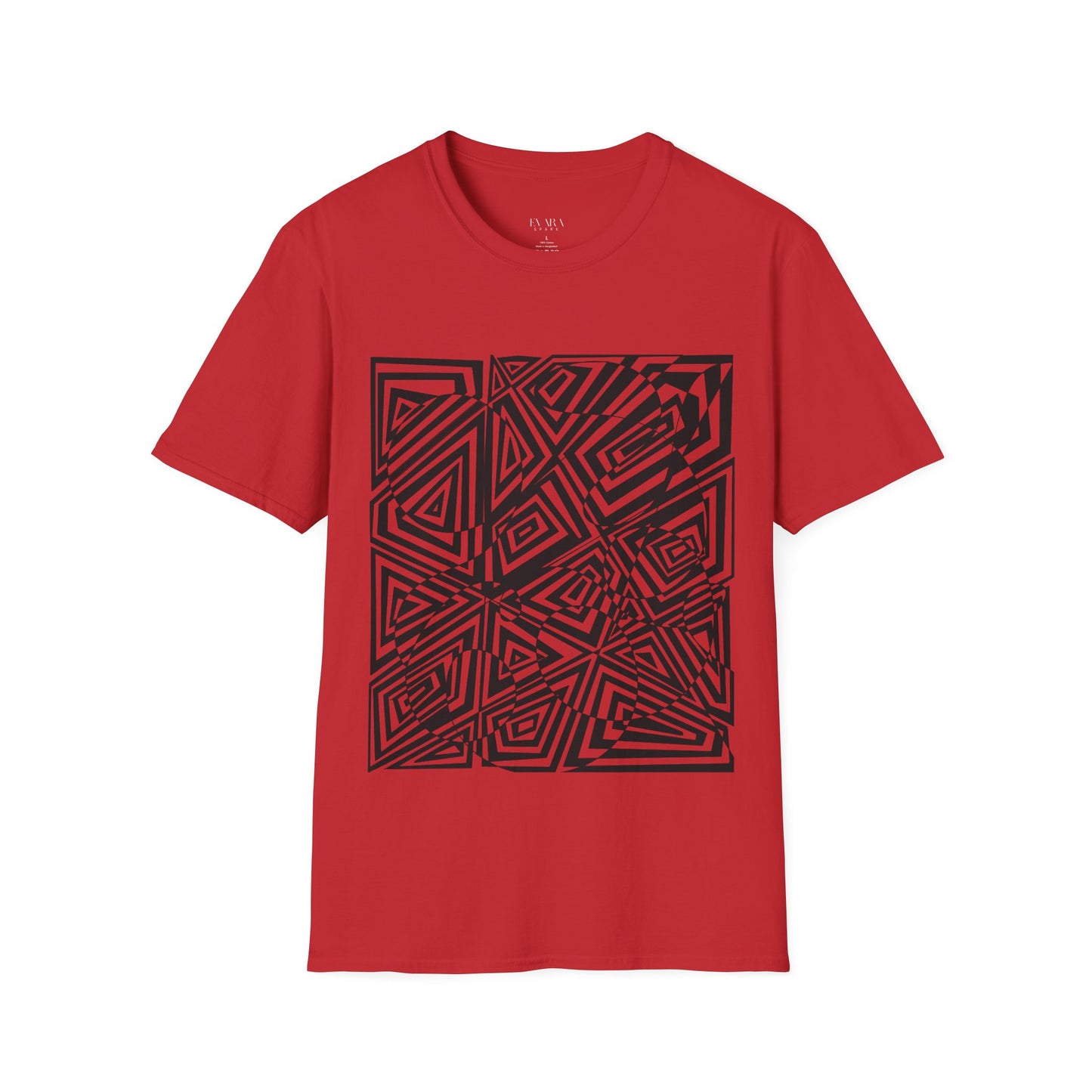 Hand drawn Geometric Maze Tee- Black Optical Illusion T-Shirt for Men