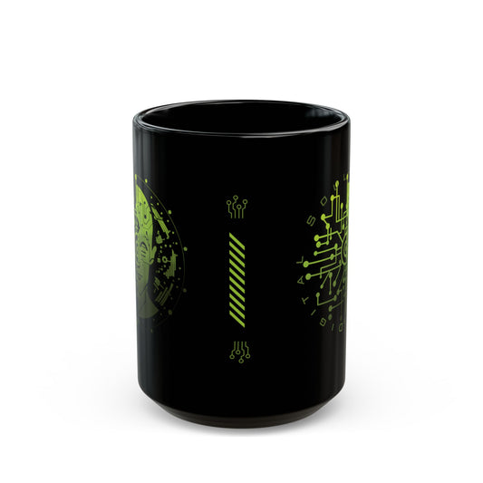 Digital Soul Black Ceramic Mug 15oz, Artistic statement mug