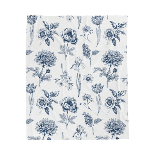 Blue Floral Velveteen Blanket