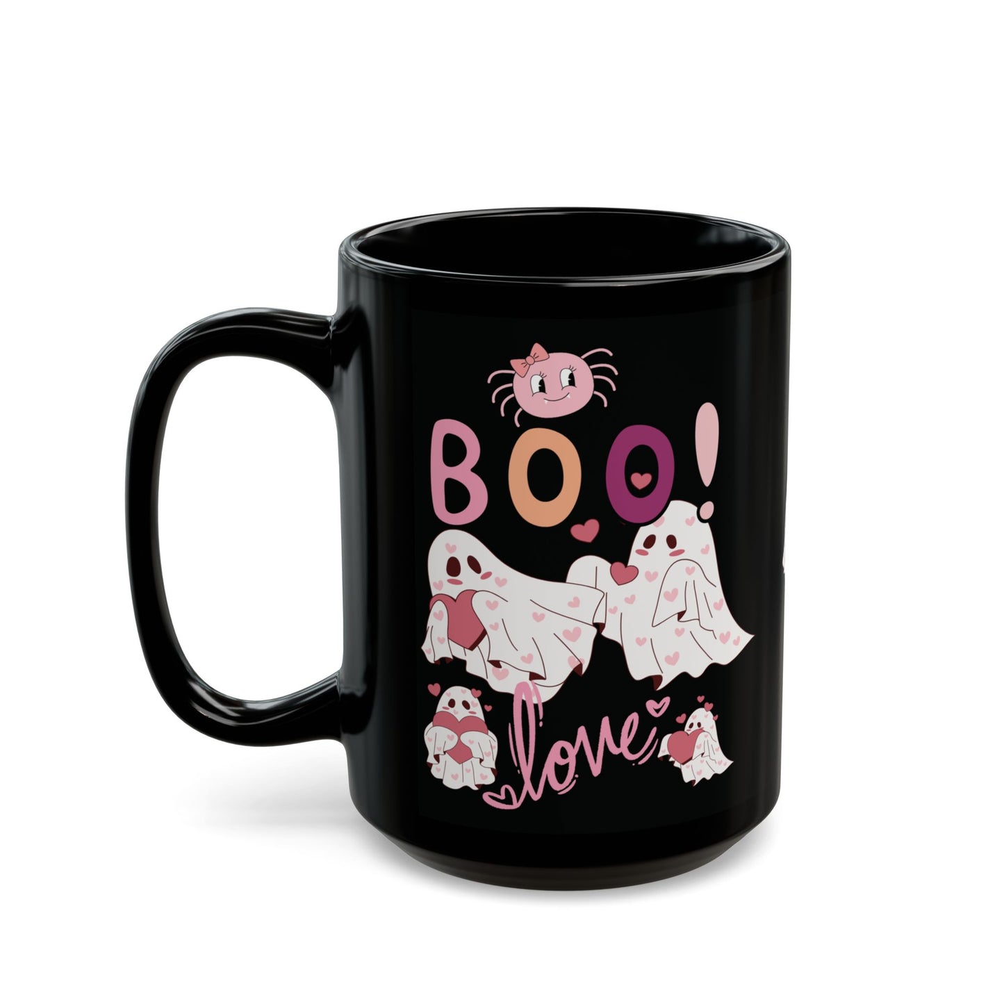 Cute Boo Love Ghosts Black Mug- 15oz, Perfect Halloween Gift for Family & Friends