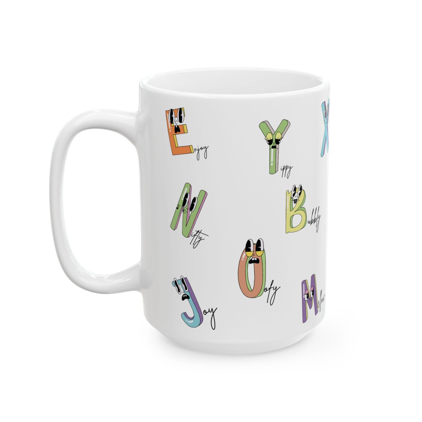 Whimsical Alphabet Ceramic Mug 15 oz - Fun and Unique Gift for All Ages