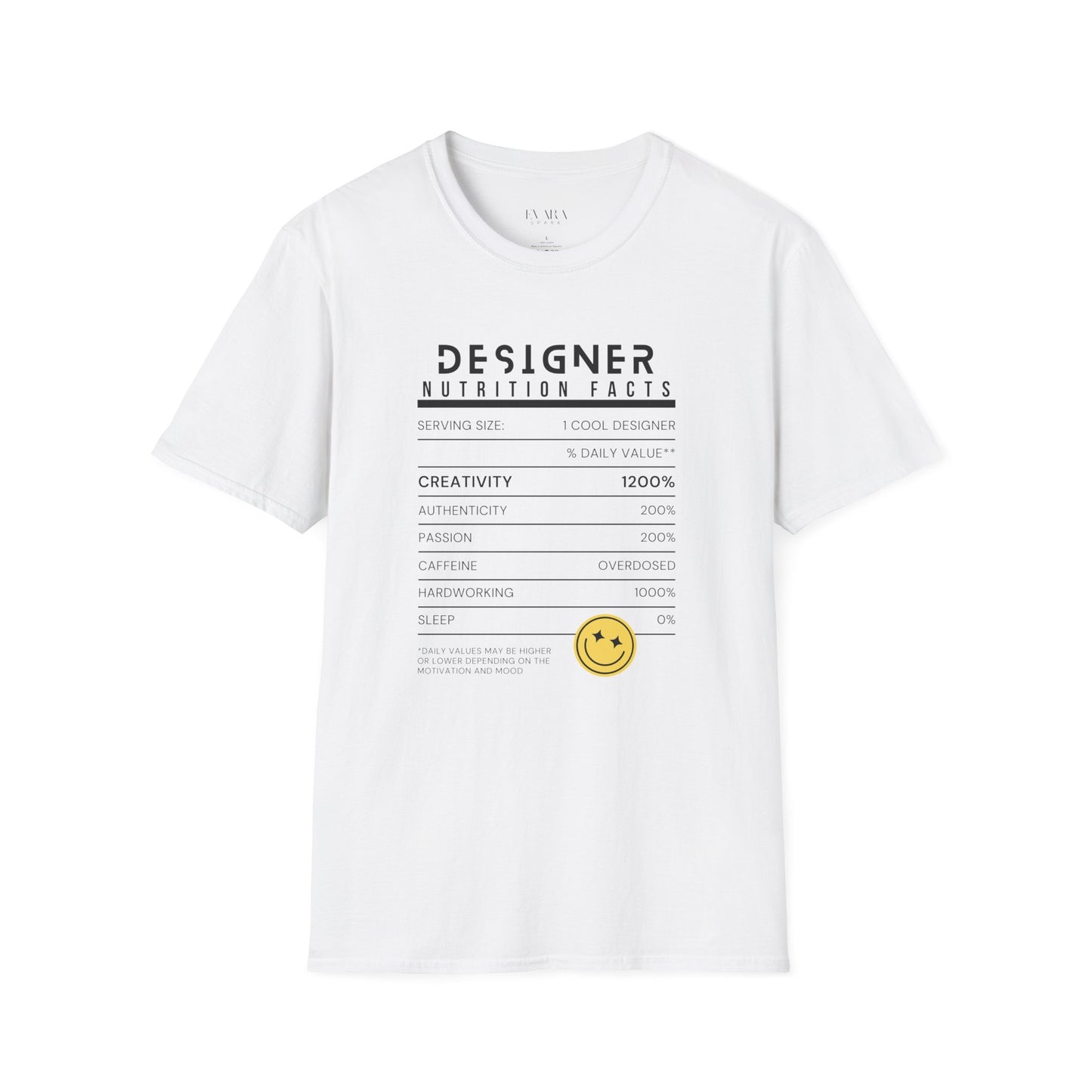 Designer Nutrition Facts Unisex T-Shirt - Creative & Motivational Apparel