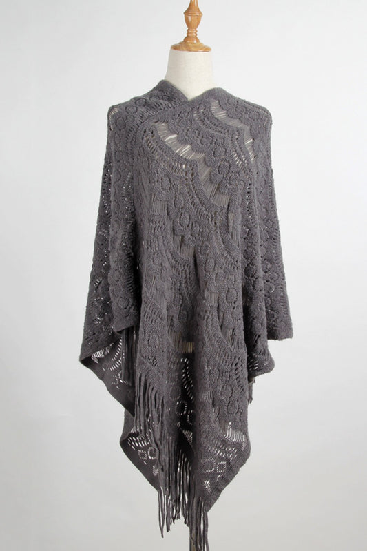 Fringe Openwork Surplice Cape Sleeve Poncho