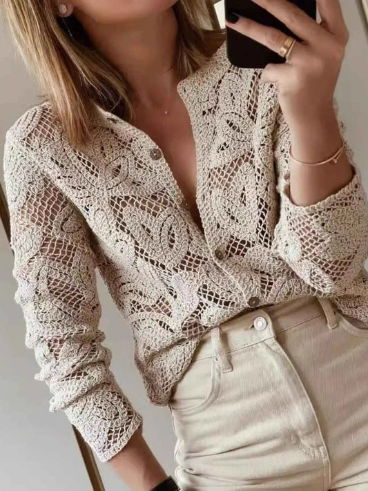 Lace Button-Up Long Sleeve Shirt
