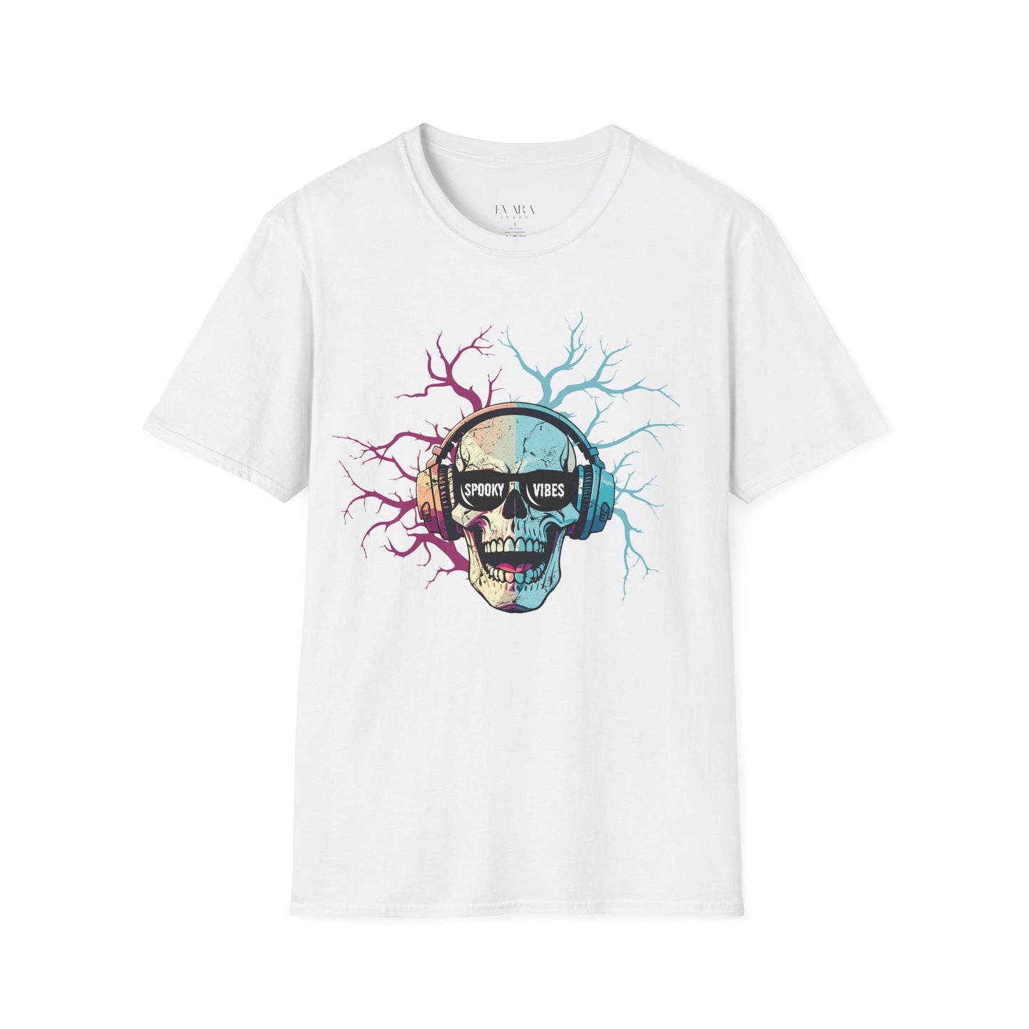 Halloween Skull Headphones T-Shirt, Unisex Music Lover Cotton Tee for Spooky Season & Festivals