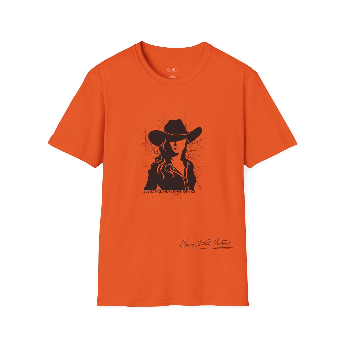 Elegance Never Whispers Women’s T-Shirt | Stylish Woman in Hat Graphic Tee | Minimalist Fashion Shirt for Women