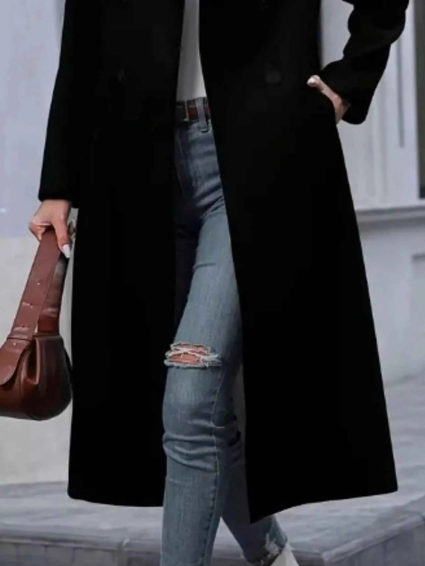 Double-Breasted Longline Overcoat- Elegant Women's Outerwear