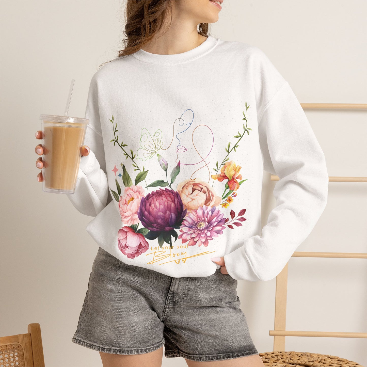 Floral Inspirational Crewneck Sweatshirt– Let the Soul Bloom Women's Cozy Pullover