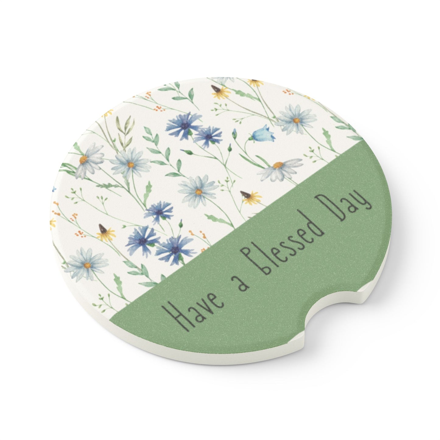 Floral Soapstone Car Coaster (2pcs) - "Have a Blessed Day" - Stylish Vehicle Accessory