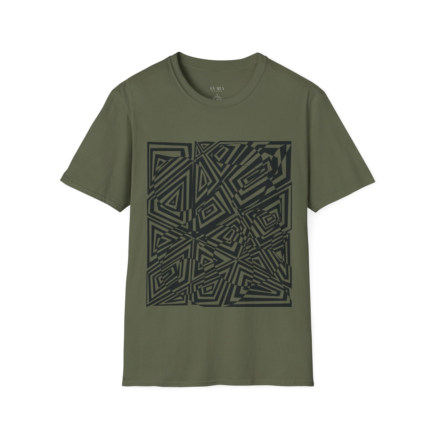 Hand drawn Geometric Maze Tee- Black Optical Illusion T-Shirt for Men