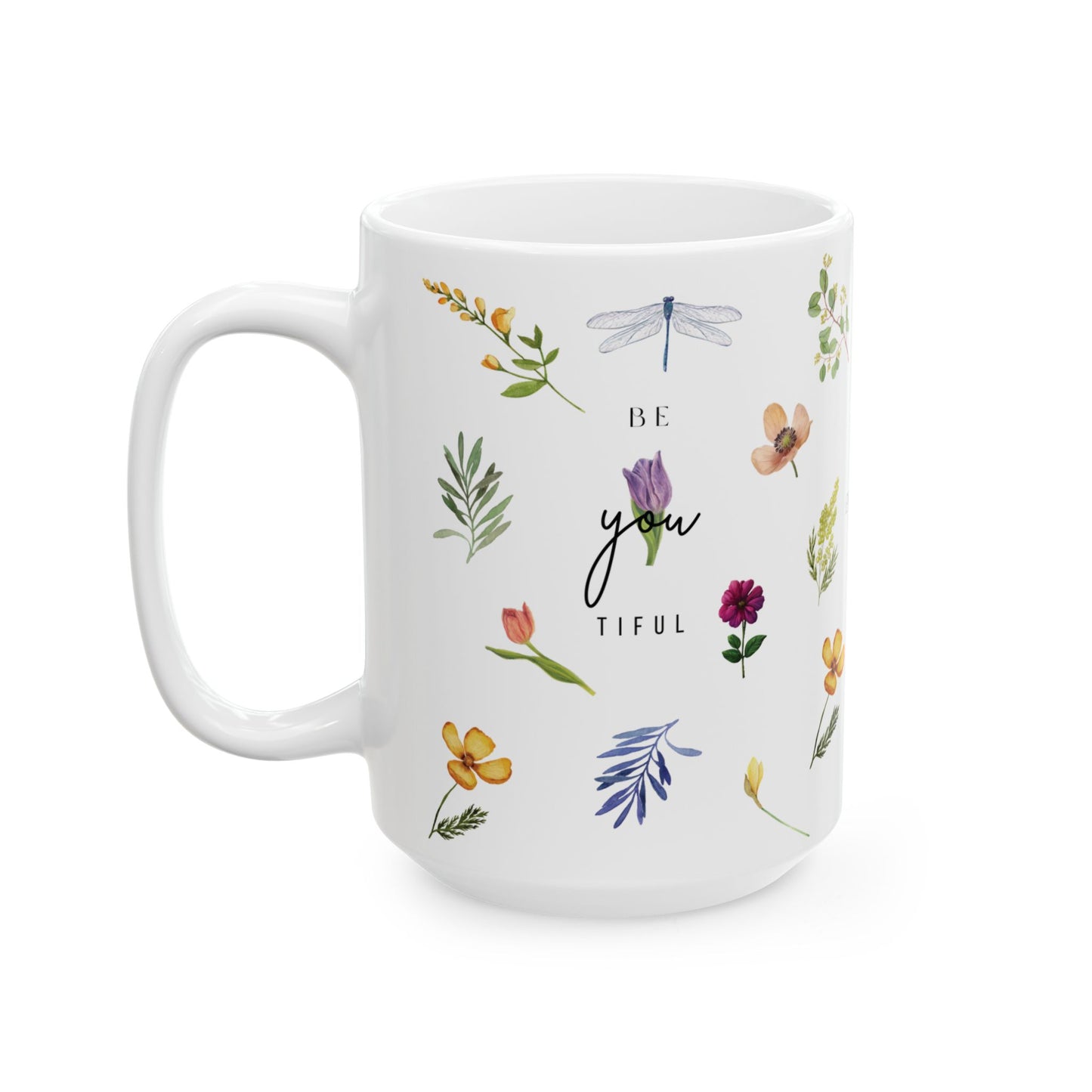 Botanical Floral Ceramic Mug - Enjoy & Relax Design (11oz, 15oz)
