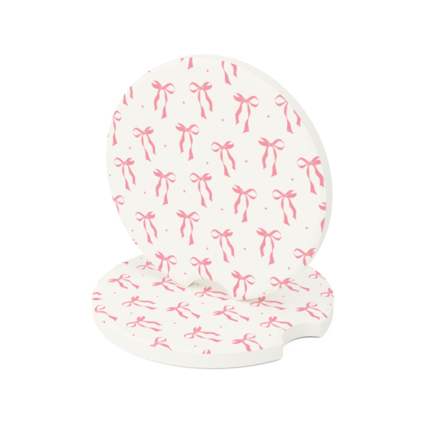 Pink Ribbon Soapstone Car Coaster (set of 2) - Cute & Functional Drink Holder