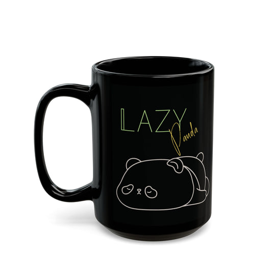 Lazy Panda Black Mug 15 oz- Fun Coffee Cup for Animal Lovers & Relaxation Enthusiasts