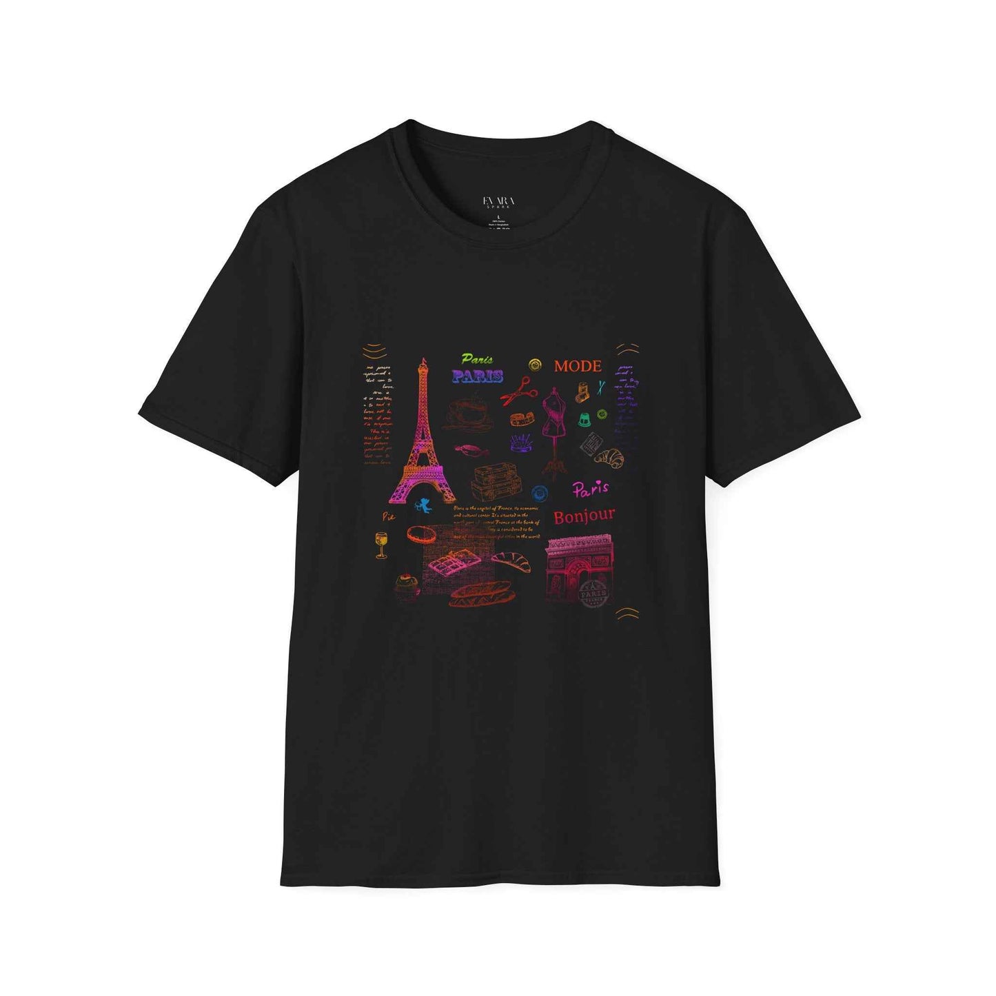 Paris Neon Icons T-Shirt - Eiffel Tower & French Food Pop Art Tee