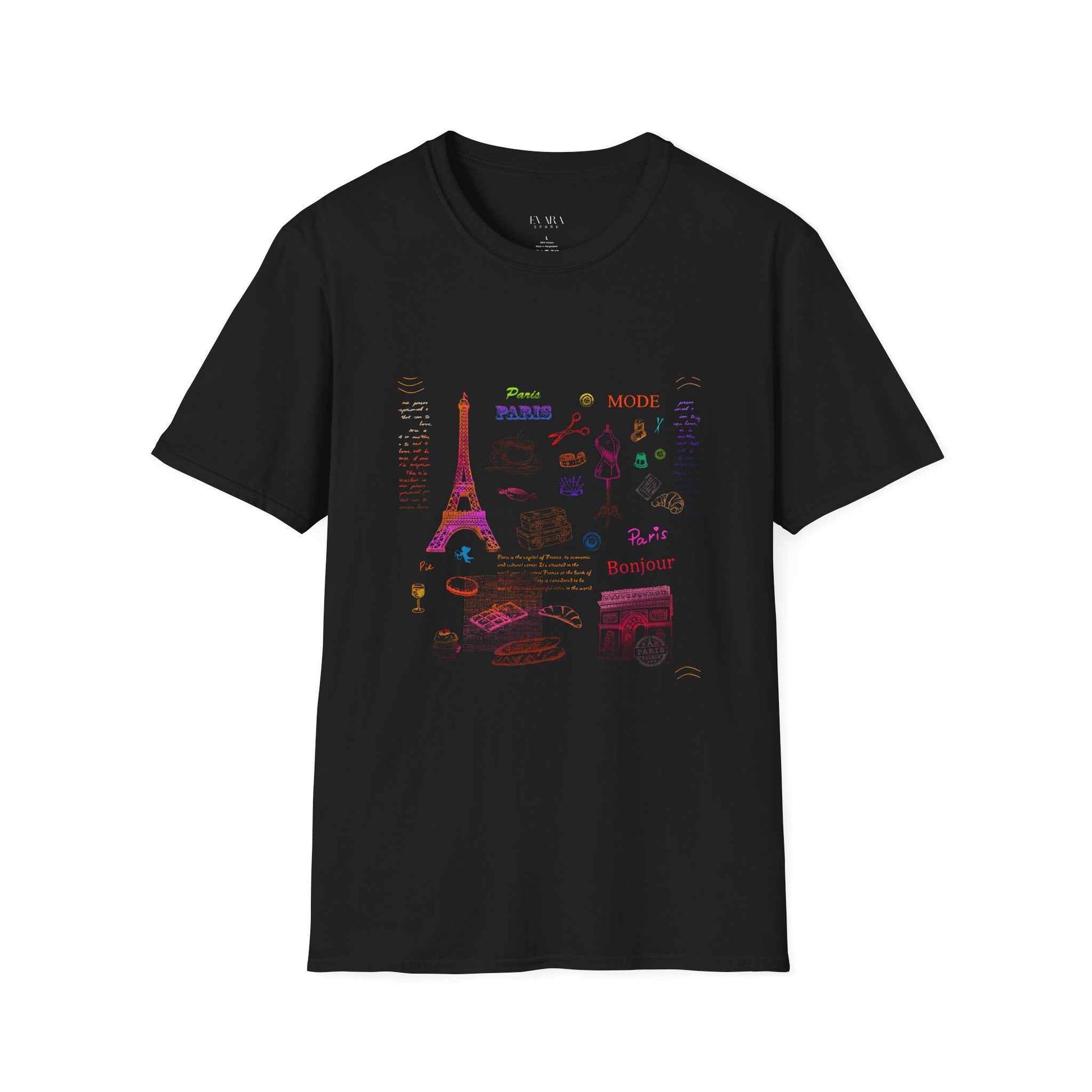 Paris Neon Icons T-Shirt - Eiffel Tower & French Food Pop Art Tee