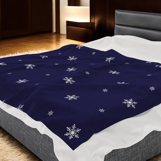 Dark Blue with White Snowflakes velveteen Blanket