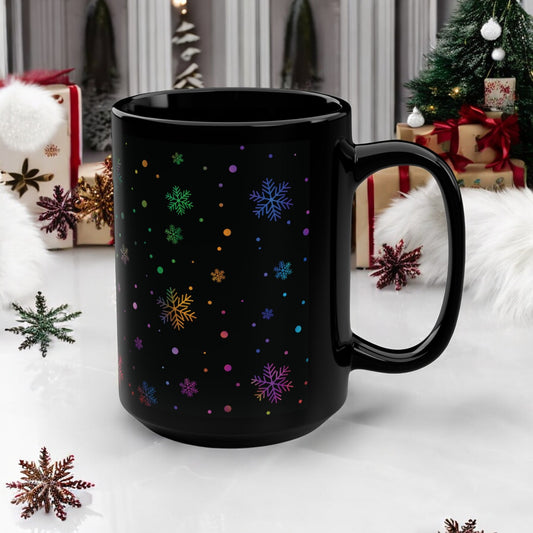 Snowflake Mug black glossy ceramic mug 15oz