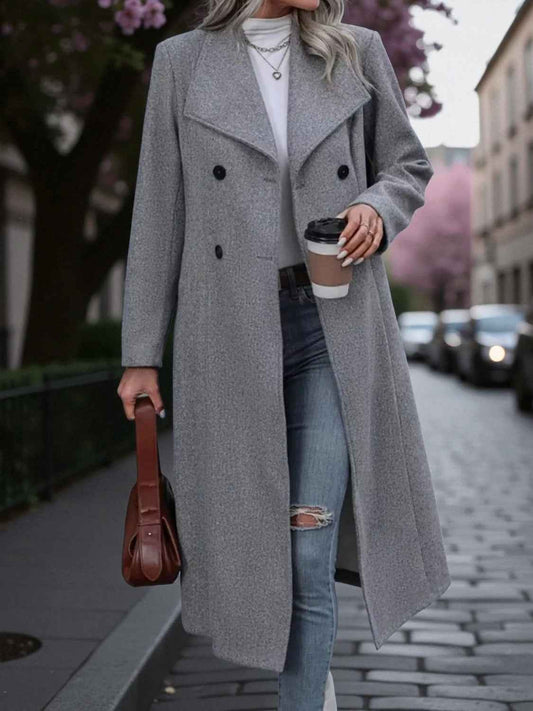 Double-Breasted Longline Overcoat- Elegant Women's Outerwear