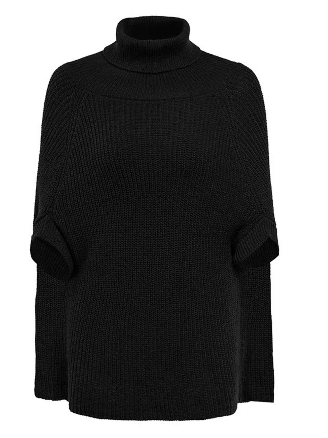 Full Size Turtleneck Knitted Cape Sweater Plus Size