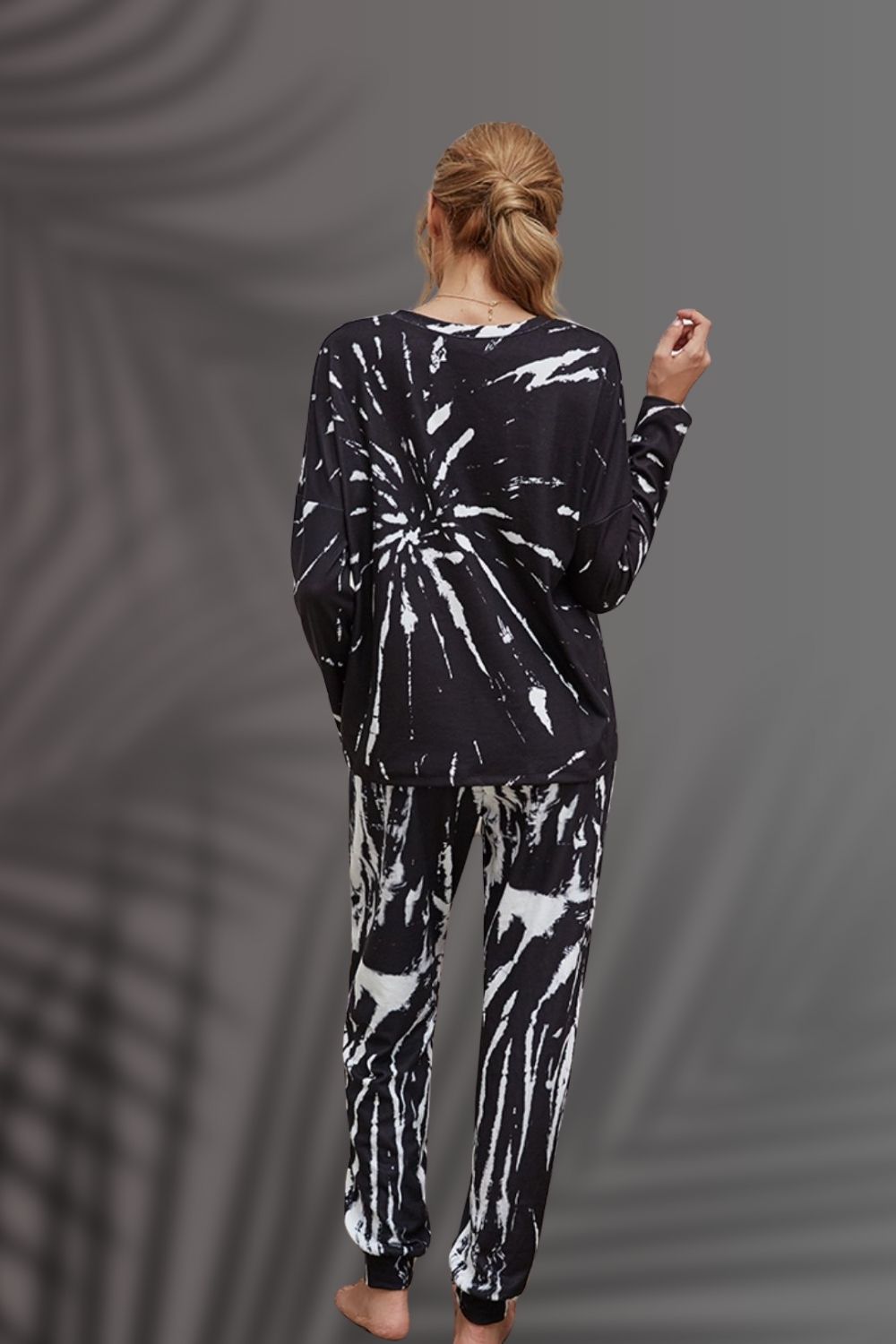 Shiny Tie-Dye Round Neck Top and Drawstring Waist Joggers Lounge Set