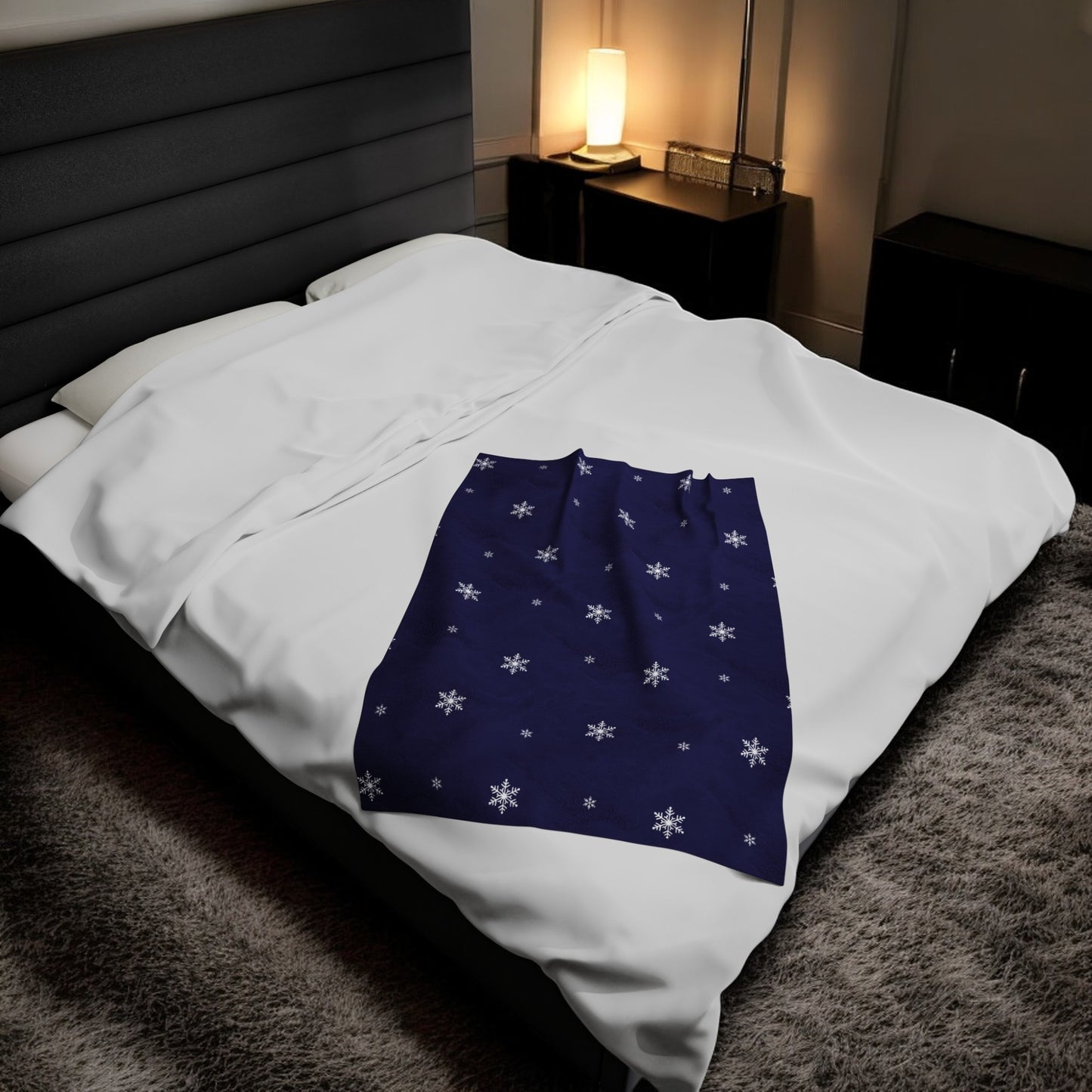 Dark Blue with White Snowflakes velveteen Blanket